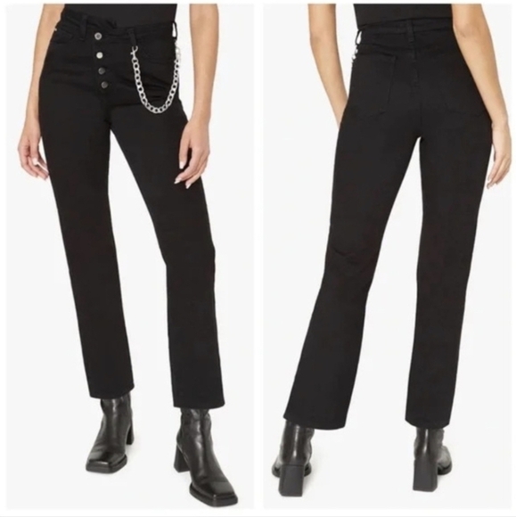 NWT Weworewhat CROSSOVER STRAIGHT LEG JEAN Rigid Denim Jet Black 28 - Picture 1 of 9